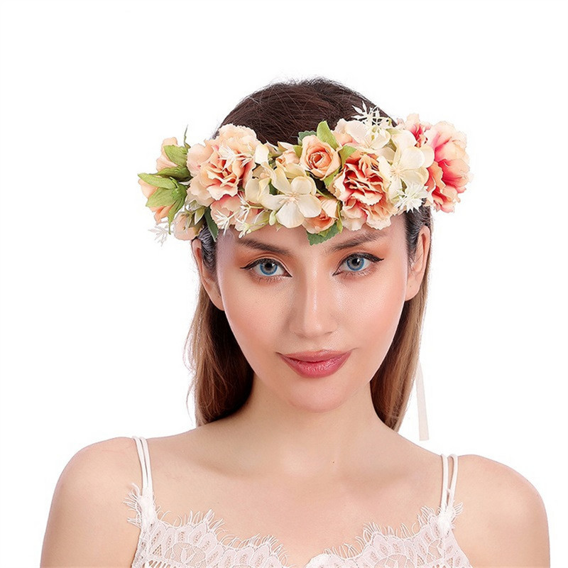 Nouă rochie de mireasă Coroane de flori boeme Plajă Ghirlandă florală Hawaii Coroane de nuntă romantice cu trandafiri artificiali Bandă de flori nouă