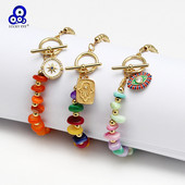 Brățară cu mărgele de piatră naturală neregulată cu ochi norocos, cu inimă de cupru, mâna Fatima, brățară turcească cu farmec cu ochi rău pentru femei, fete, BE845