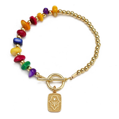 Brățară cu mărgele de piatră naturală neregulată cu ochi norocos, cu inimă de cupru, mâna Fatima, brățară turcească cu farmec cu ochi rău pentru femei, fete, BE845