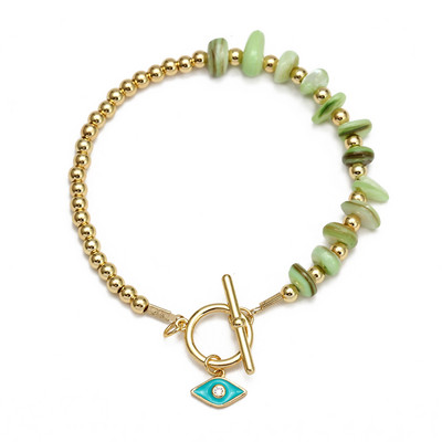 Brățară cu mărgele de piatră naturală neregulată cu ochi norocos, cu inimă de cupru, mâna Fatima, brățară turcească cu farmec cu ochi rău pentru femei, fete, BE845