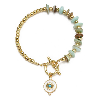 Brățară cu mărgele de piatră naturală neregulată cu ochi norocos, cu inimă de cupru, mâna Fatima, brățară turcească cu farmec cu ochi rău pentru femei, fete, BE845