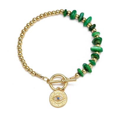 Brățară cu mărgele de piatră naturală neregulată cu ochi norocos, cu inimă de cupru, mâna Fatima, brățară turcească cu farmec cu ochi rău pentru femei, fete, BE845