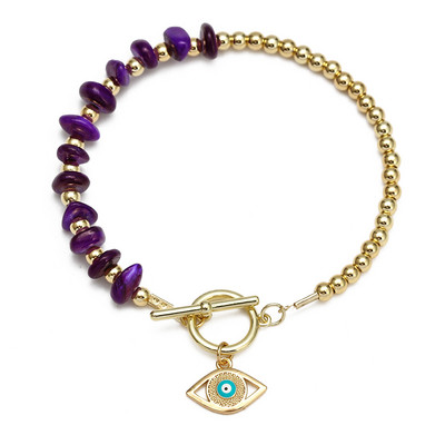 Brățară cu mărgele de piatră naturală neregulată cu ochi norocos, cu inimă de cupru, mâna Fatima, brățară turcească cu farmec cu ochi rău pentru femei, fete, BE845