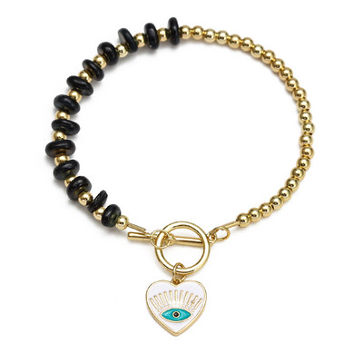 Brățară cu mărgele de piatră naturală neregulată cu ochi norocos, cu inimă de cupru, mâna Fatima, brățară turcească cu farmec cu ochi rău pentru femei, fete, BE845