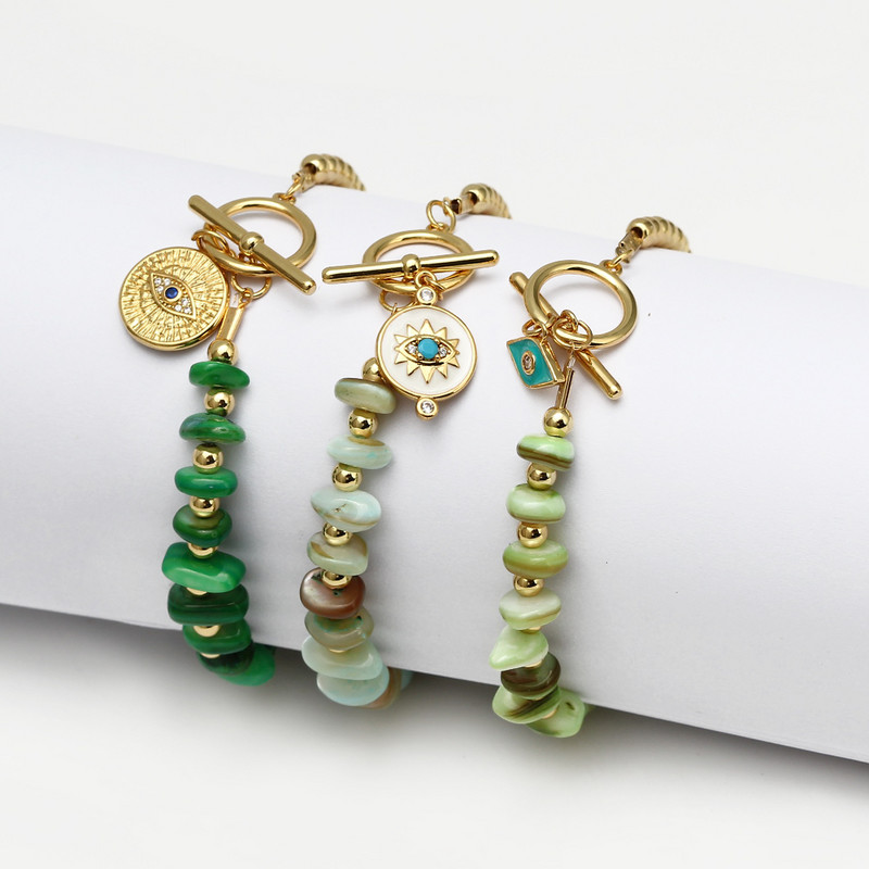 Brățară cu mărgele de piatră naturală neregulată cu ochi norocos, cu inimă de cupru, mâna Fatima, brățară turcească cu farmec cu ochi rău pentru femei, fete, BE845