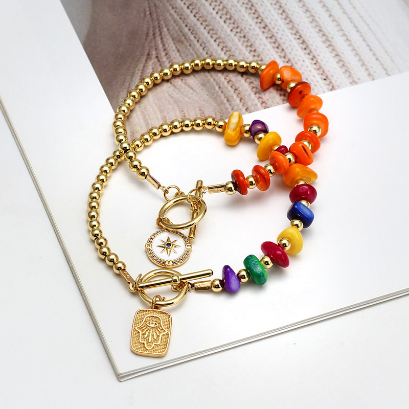 Brățară cu mărgele de piatră naturală neregulată cu ochi norocos, cu inimă de cupru, mâna Fatima, brățară turcească cu farmec cu ochi rău pentru femei, fete, BE845