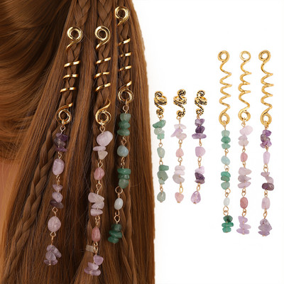 Bijuterii de păr cu pandantiv din piatră naturală colorată, pentru împletituri, accesorii pentru dreadlock de cristal, brelocuri pentru păr, accesorii pentru cap pentru femei, dreadlock