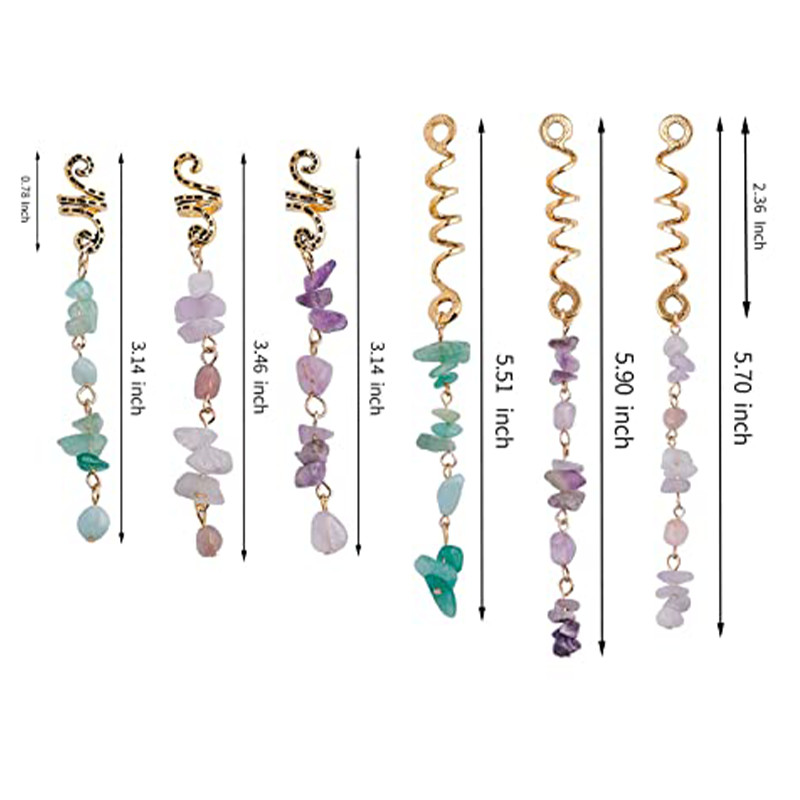 Bijuterii de păr cu pandantiv din piatră naturală colorată, pentru împletituri, accesorii pentru dreadlock de cristal, brelocuri pentru păr, accesorii pentru cap pentru femei, dreadlock