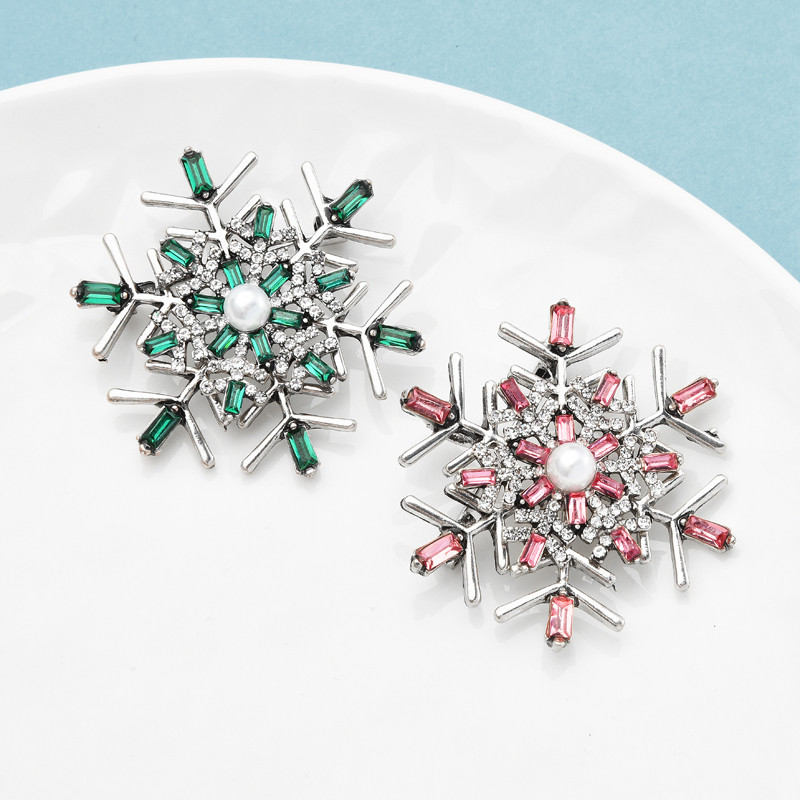 Wuli&baby Broșe clasice cu strasuri, fulgi de nea, pentru femei, unisex, verde, roz, pentru petrecere, broșă casual, cadouri