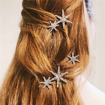 Κορέα Fashion Party Crystal Hairslide Hairclip Γυαλιστερό αστέρι σε σχήμα νιφάδας χιονιού φουρκέτα Αξεσουάρ για γυναικεία καλύμματα κεφαλής