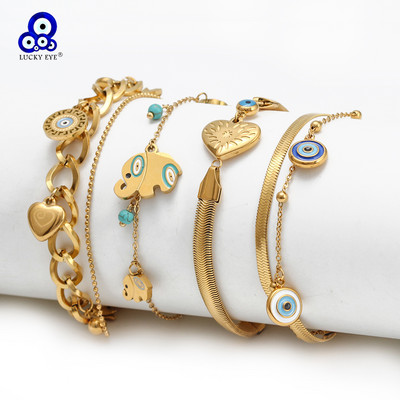 Lucky Eye от неръждаема стомана, проста гривна със змийска верига, регулируема гривна с талисман Evil Eye за жени, момичета, мъже, бижута BE1048