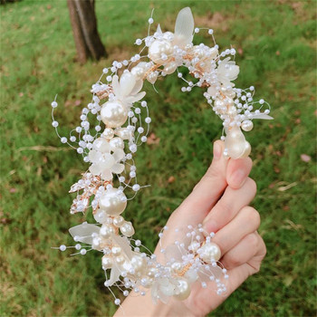 2022 New Fashion Pearl Flower Headband Νυφικό στέμμα γάμου Αξεσουάρ μαλλιών Ζάντα μαλλιών Tiara Crystal Headpiece Hair Jewelry