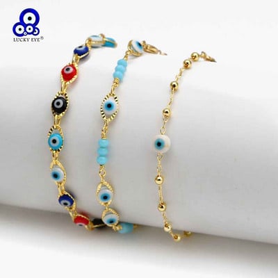Lucky Eye Drip Oil Colorful Evil Eye Charm Гривна Регулируема Moon Star Heart Fatima Hand Гривна за жени Момичета Мъже BE824