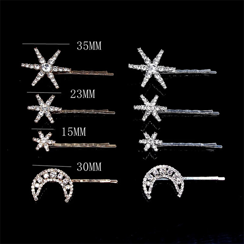 Нови геометрични звезди Комплект щипки за коса с луна и кристали Снежинка Звезда булка Фиби за коса Дамска странична щипка Шноли за коса Аксесоари за коса