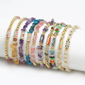 Card de dorințe, piatră zdrobită neregulată, brățară de mărgele de cupru pentru femei, fete, bijuterii boho, farmec pentru ochi norocos, brățară elastică colorată