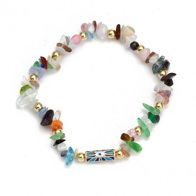 Card de dorințe, piatră zdrobită neregulată, brățară de mărgele de cupru pentru femei, fete, bijuterii boho, farmec pentru ochi norocos, brățară elastică colorată