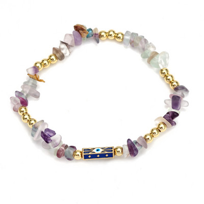 Card de dorințe, piatră zdrobită neregulată, brățară de mărgele de cupru pentru femei, fete, bijuterii boho, farmec pentru ochi norocos, brățară elastică colorată