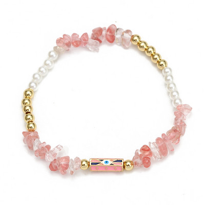 Card de dorințe, piatră zdrobită neregulată, brățară de mărgele de cupru pentru femei, fete, bijuterii boho, farmec pentru ochi norocos, brățară elastică colorată