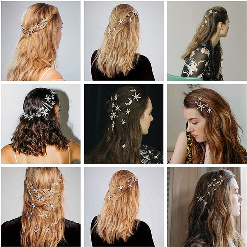 Star Strass Agraf de păr Vintage Femei Clip de păr Moon Star Accele de păr Accesorii Păr de nuntă Bijuterii de mireasă design nou-nouț