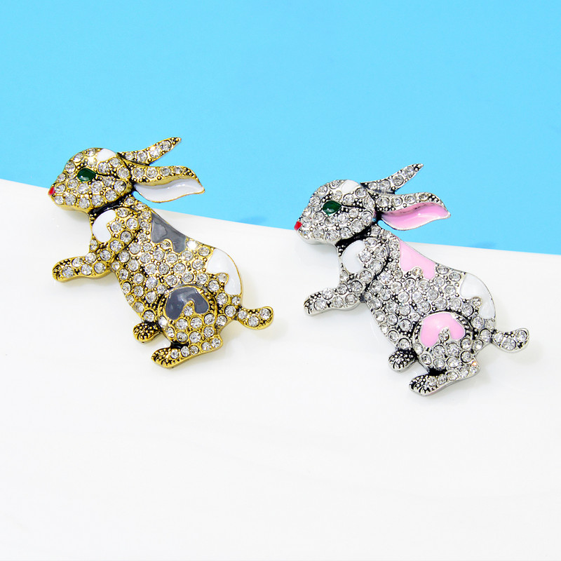 CINDY XIANG Broșă de iepure cu strasuri, drăguț, email, pentru animale, bijuterii de modă zodiac, 2 culori disponibile, accesorii vintage