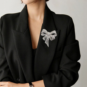 Черни цветни брошки с лък с кристали за жени Голяма брошка с бантик Игла Винтидж модни бижута Зимни аксесоари