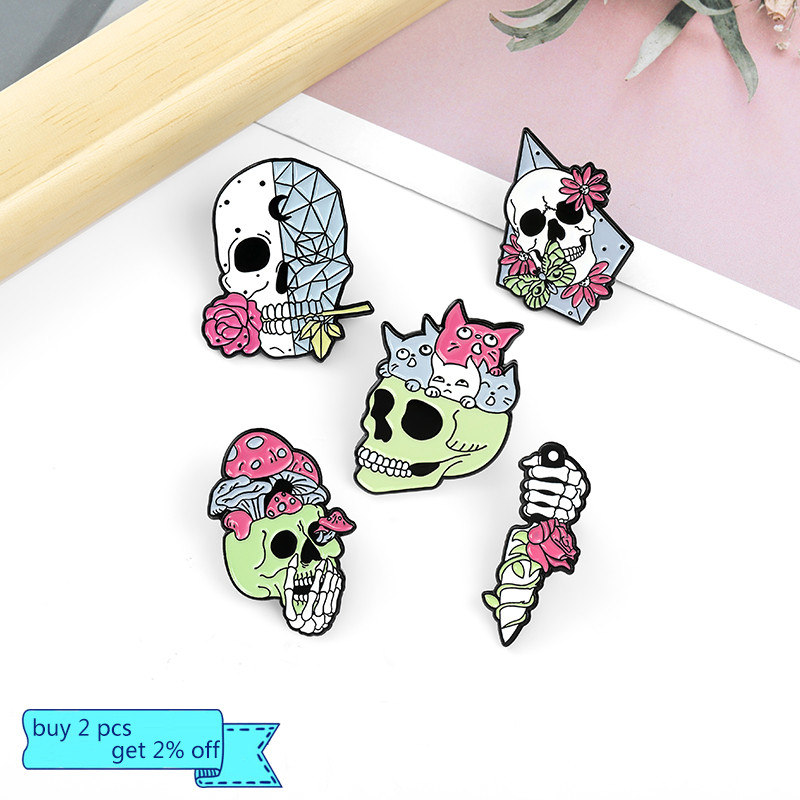 Trandafir craniu pumnal email pin personalizat exagerare ciupercă insignă broșă rever ace cămașă punk gotic pisica bijuterii cadou pentru prieteni