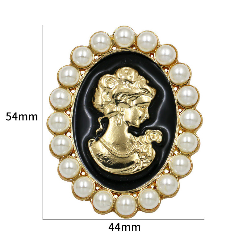 Marca WEIMANJINGDIAN, placate cu aur și perle simulate, care înconjoară ace de broșă Cameo negru/alb