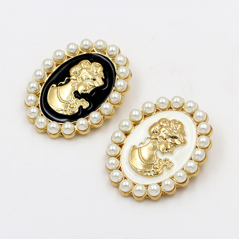 Marca WEIMANJINGDIAN, placate cu aur și perle simulate, care înconjoară ace de broșă Cameo negru/alb