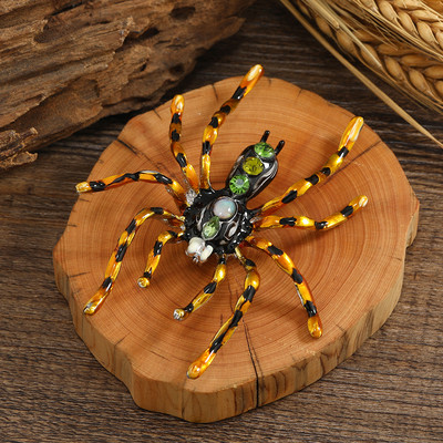 Broșă mare de păianjen otrăvitor din email Morkopela, cu strasuri, insecte colorate exagerate, 4 culori disponibile, material din aliaj