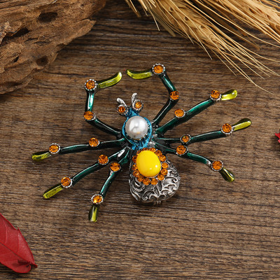 Broșă mare de păianjen otrăvitor din email Morkopela, cu strasuri, insecte colorate exagerate, 4 culori disponibile, material din aliaj