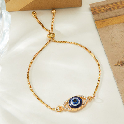 Egyszerű dizájn török Evil Eye Charm karkötő nőknek Boho Lucky Gold színű réz lánc állítható karkötő nyári ékszer