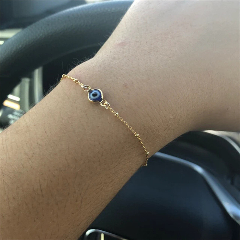 Egyszerű dizájn török Evil Eye Charm karkötő nőknek Boho Lucky Gold színű réz lánc állítható karkötő nyári ékszer