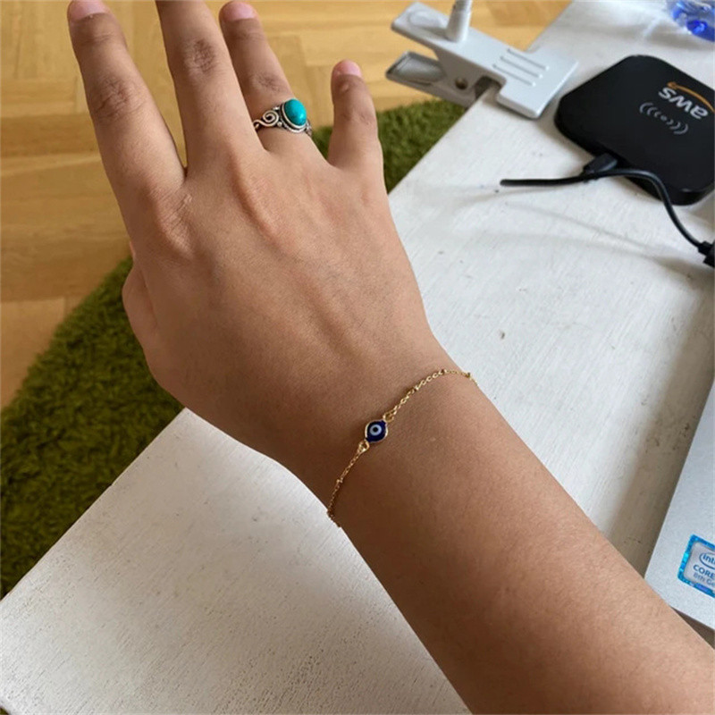 Egyszerű dizájn török Evil Eye Charm karkötő nőknek Boho Lucky Gold színű réz lánc állítható karkötő nyári ékszer