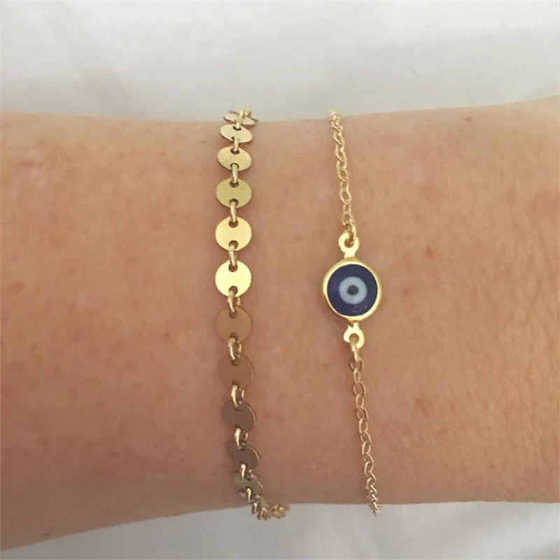 Egyszerű dizájn török Evil Eye Charm karkötő nőknek Boho Lucky Gold színű réz lánc állítható karkötő nyári ékszer