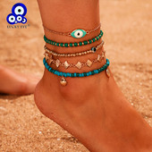 Lucky Eye Shell Turcă Evil Eye Set de glezne din aliaj, lanț de picior, brățară de gleznă reglabilă pentru femei, fete, bijuterii de modă LE508