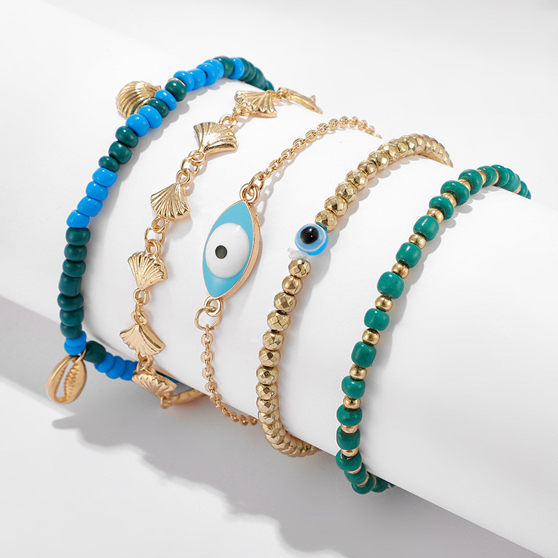 Lucky Eye Shell Turcă Evil Eye Set de glezne din aliaj, lanț de picior, brățară de gleznă reglabilă pentru femei, fete, bijuterii de modă LE508