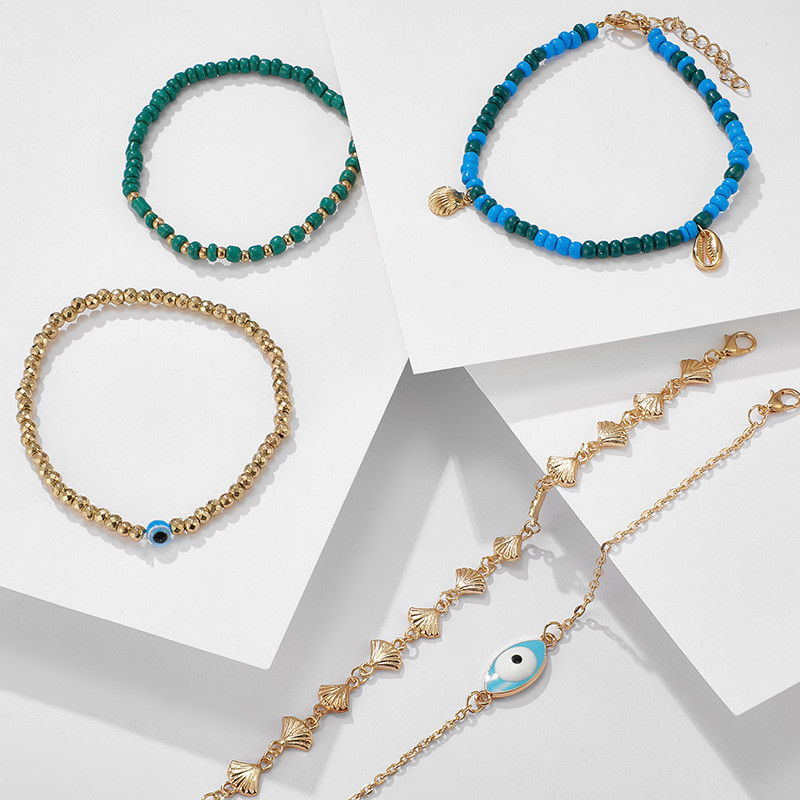Lucky Eye Shell Turcă Evil Eye Set de glezne din aliaj, lanț de picior, brățară de gleznă reglabilă pentru femei, fete, bijuterii de modă LE508