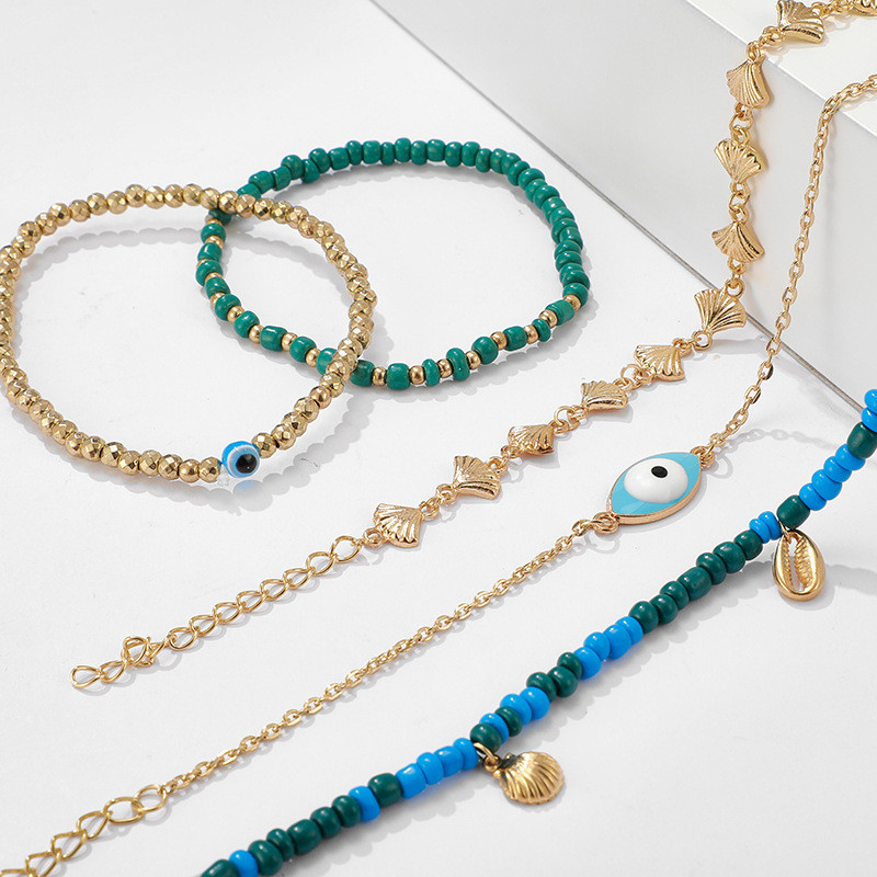 Lucky Eye Shell Turcă Evil Eye Set de glezne din aliaj, lanț de picior, brățară de gleznă reglabilă pentru femei, fete, bijuterii de modă LE508