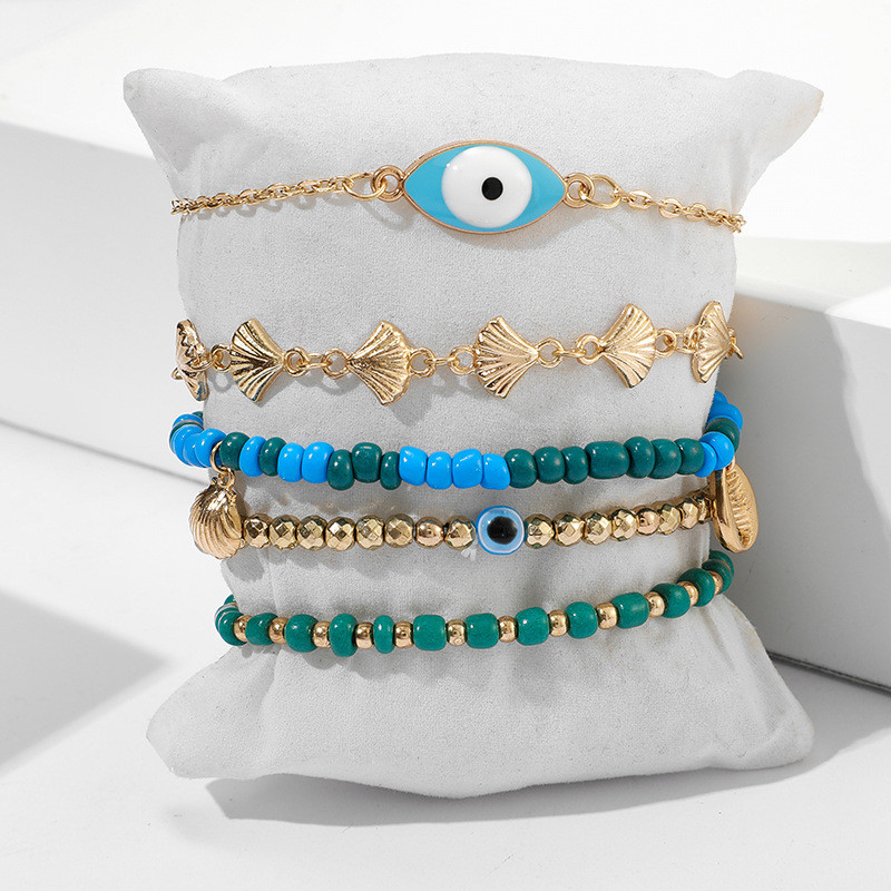 Lucky Eye Shell Turcă Evil Eye Set de glezne din aliaj, lanț de picior, brățară de gleznă reglabilă pentru femei, fete, bijuterii de modă LE508