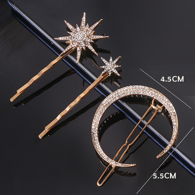 Klasszikus vintage fém geometriai strasszos hajtű Crystal Moon Sun Star hajcsat Női hajtűk Kiegészítők Ékszerek