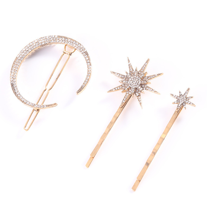 Klasszikus vintage fém geometriai strasszos hajtű Crystal Moon Sun Star hajcsat Női hajtűk Kiegészítők Ékszerek