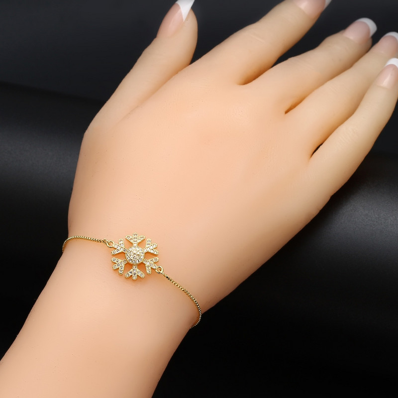 Wish Card 1PC Izvrsne Snowflake Charm Narukvice Bangles Za Žene Narukvica Lančić Bijeli Cirkon Ženske Pulseras BD253