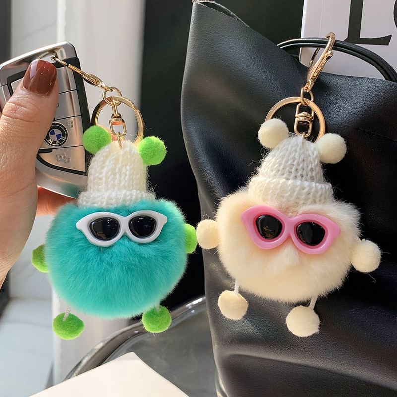 Mini brichete drăguțe breloc de pluș păpușă cu pompon de desene animate multicolore creativă cu breloc metalic pentru femei Accesorii pentru rucsac