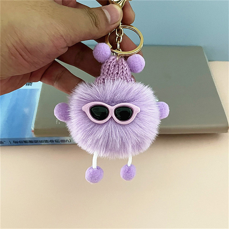 Mini brichete drăguțe breloc de pluș păpușă cu pompon de desene animate multicolore creativă cu breloc metalic pentru femei Accesorii pentru rucsac