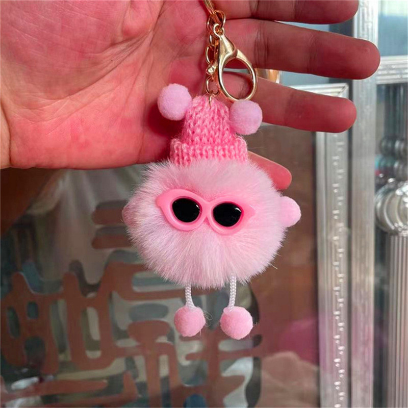 Mini brichete drăguțe breloc de pluș păpușă cu pompon de desene animate multicolore creativă cu breloc metalic pentru femei Accesorii pentru rucsac