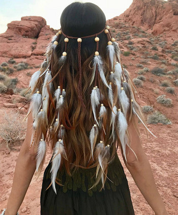 2023 New Fashion Boho Feather Headband for Women Festival Αξεσουάρ μαλλιών Peacock Feather Turban Ladies Adjust Hairband jewelry