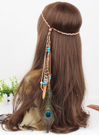 2023, nova modna boho traka za glavu od perja za žene, festivalski dodaci za kosu, turban od paunovog perja, ženski nakit, traka za kosu