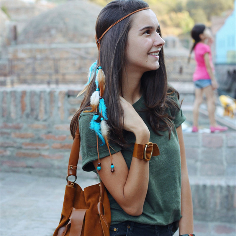 2023, nova modna boho traka za glavu od perja za žene, festivalski dodaci za kosu, turban od paunovog perja, ženski nakit, traka za kosu