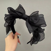 Moda Coreea Retro Black Mesh Big Bow Bandă accesorii pentru păr Femei originalitate Margine cu volane Accesorii pentru stilist Cerc de păr