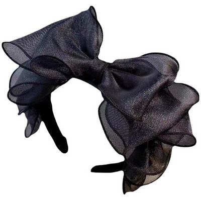 Moda Coreea Retro Black Mesh Big Bow Bandă accesorii pentru păr Femei originalitate Margine cu volane Accesorii pentru stilist Cerc de păr